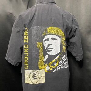 Ground Zero Gray‎ Graphic Print Short Sleeve Button Up Shirt Mens Medium